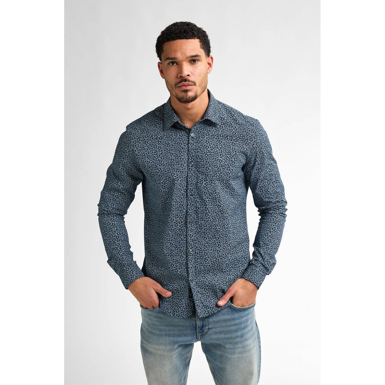 Petrol Industries casual overhemd donkerblauw