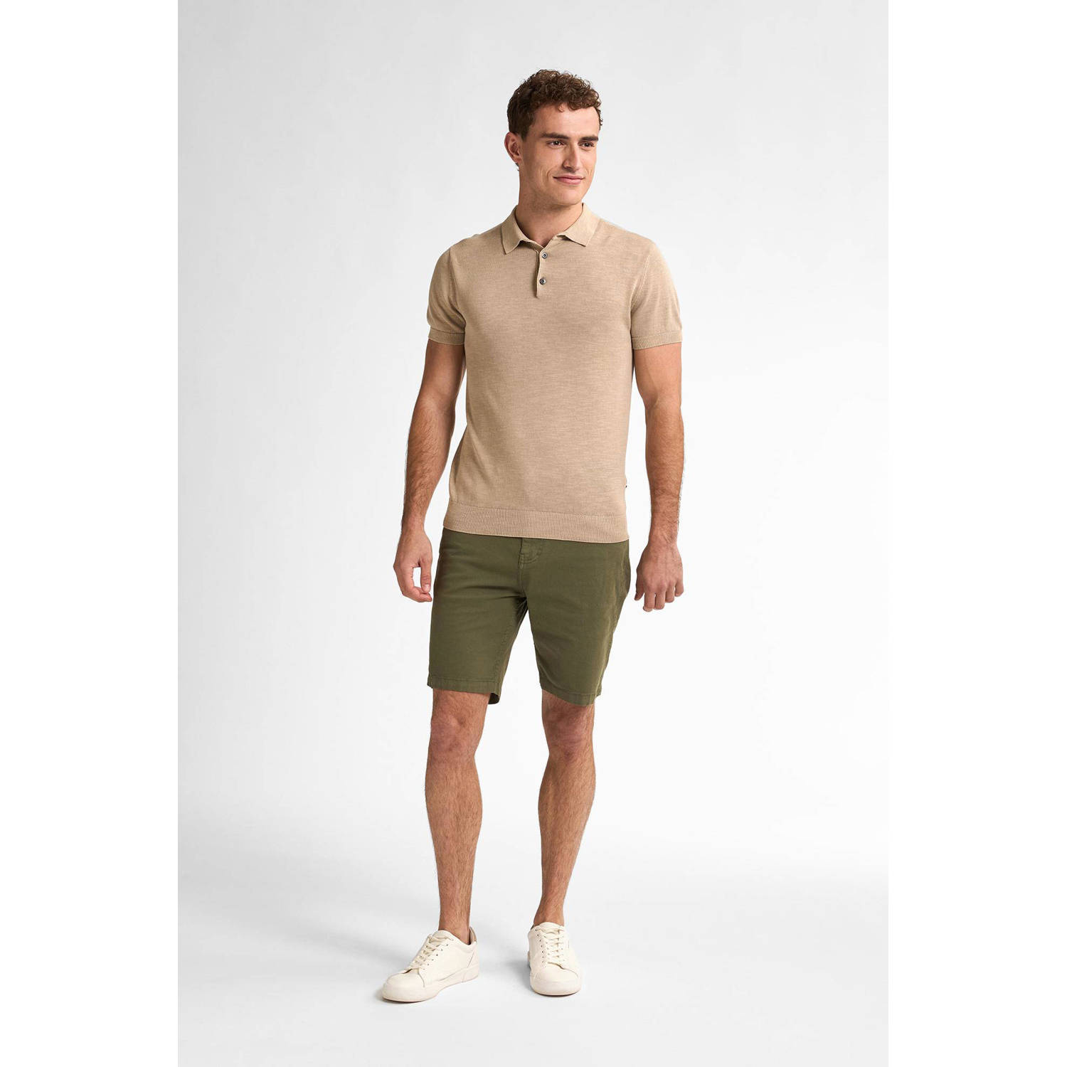 Petrol Industries regular polo fijn gebreid beige
