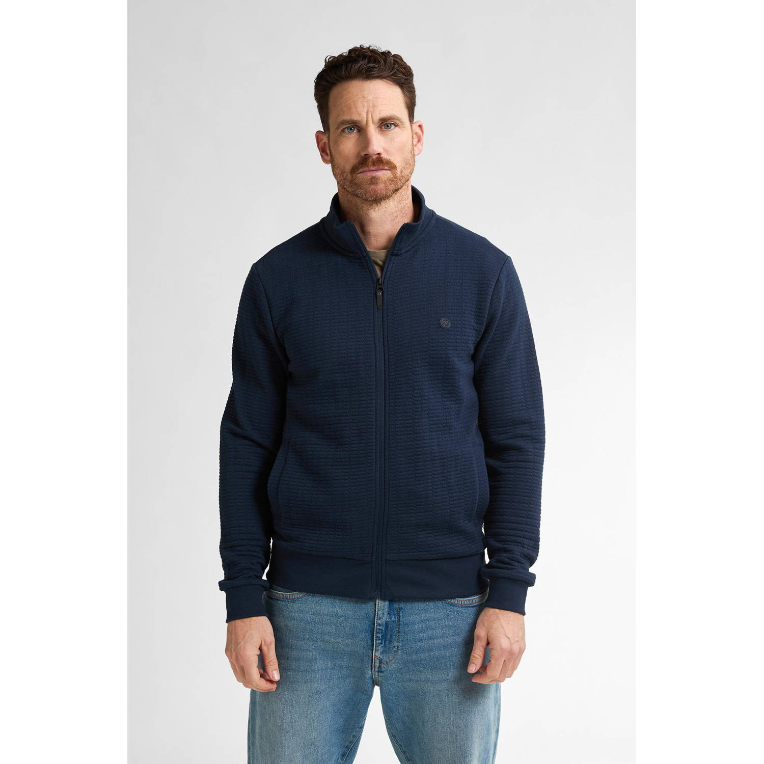 Petrol Industries sweatvest met textuur donkerblauw
