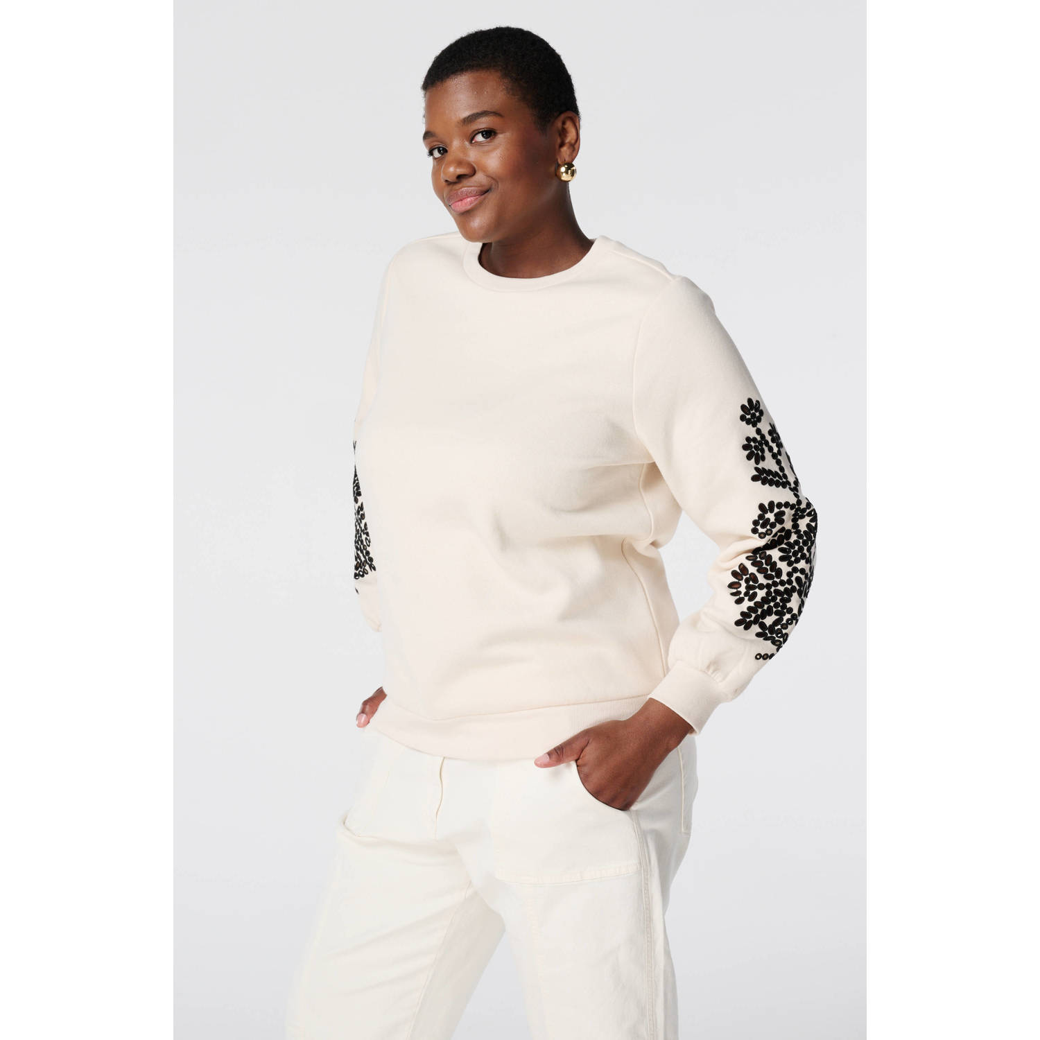MS Mode sweater ecru broderie