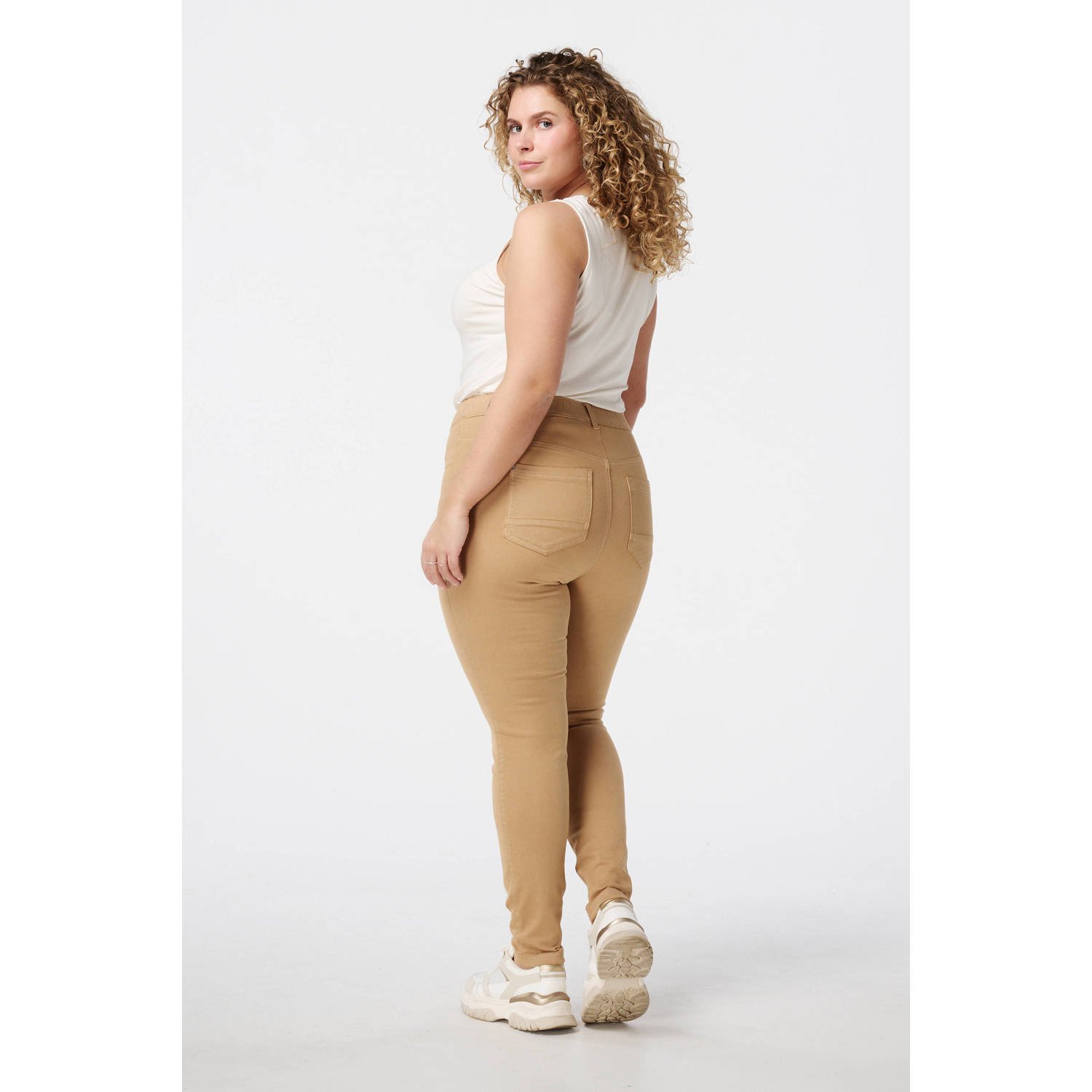 MS Mode slim regular waist broek camel