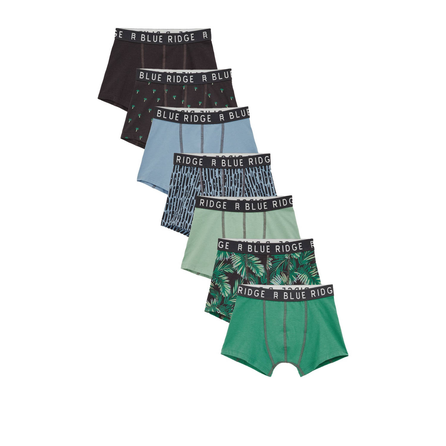 WE Fashion Blue Ridge boxershort set van 7 donkergroen donkerblauw