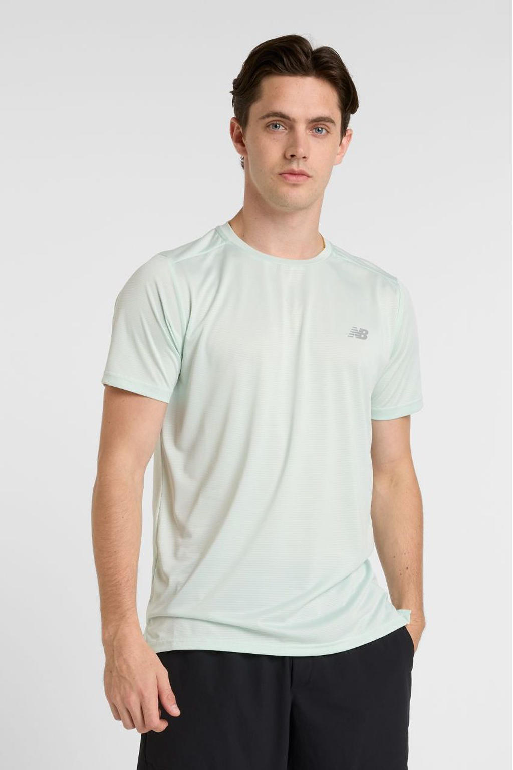 Lichtgroene heren New Balance sportshirt van polyester met effen, korte mouwen en ronde hals