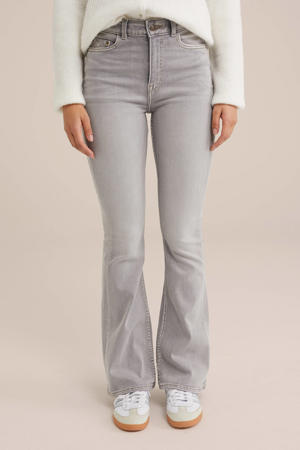 high waist flared jeans grey denim