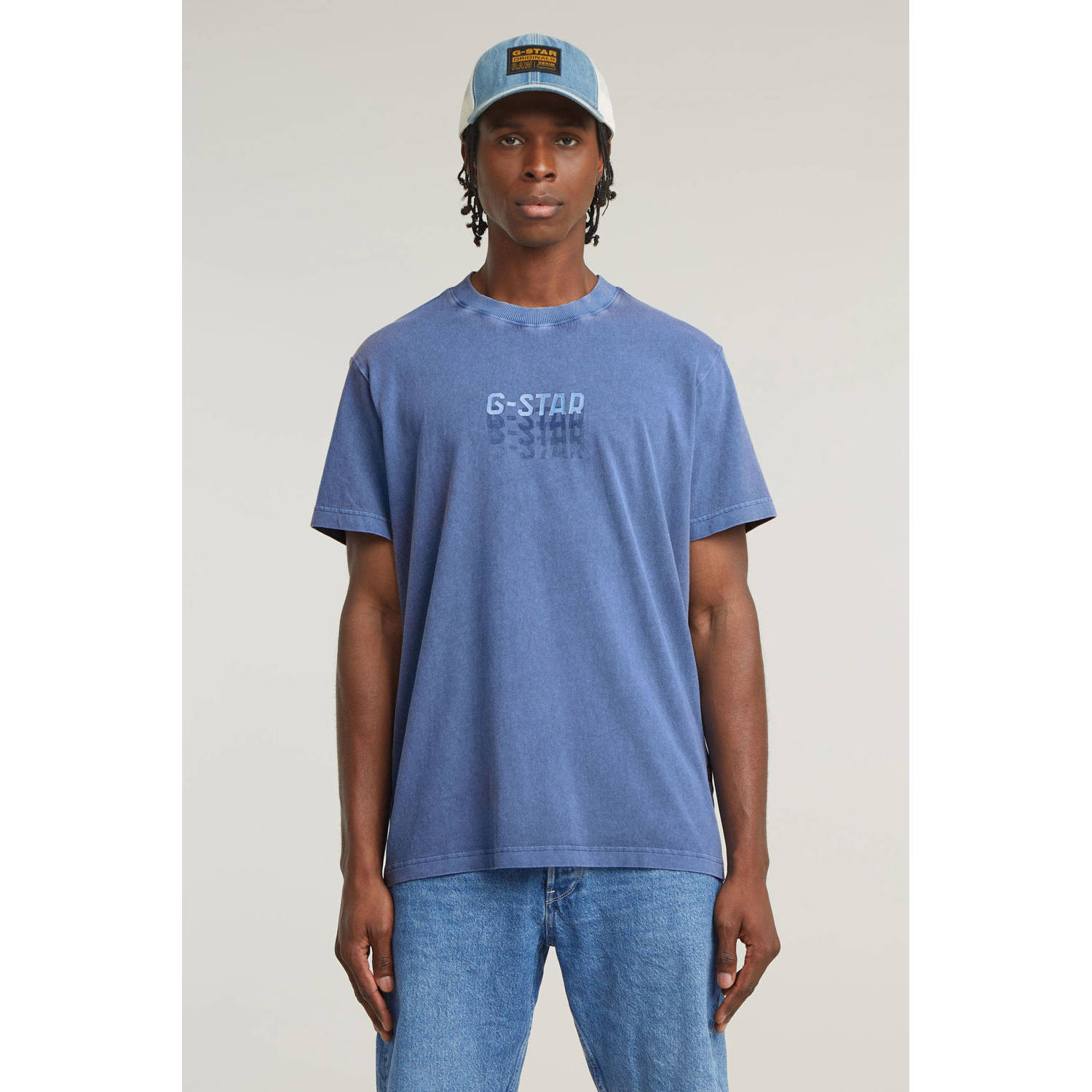 G-Star RAW Multi Logo Overdyed Loose T-Shirt Midden blauw Heren