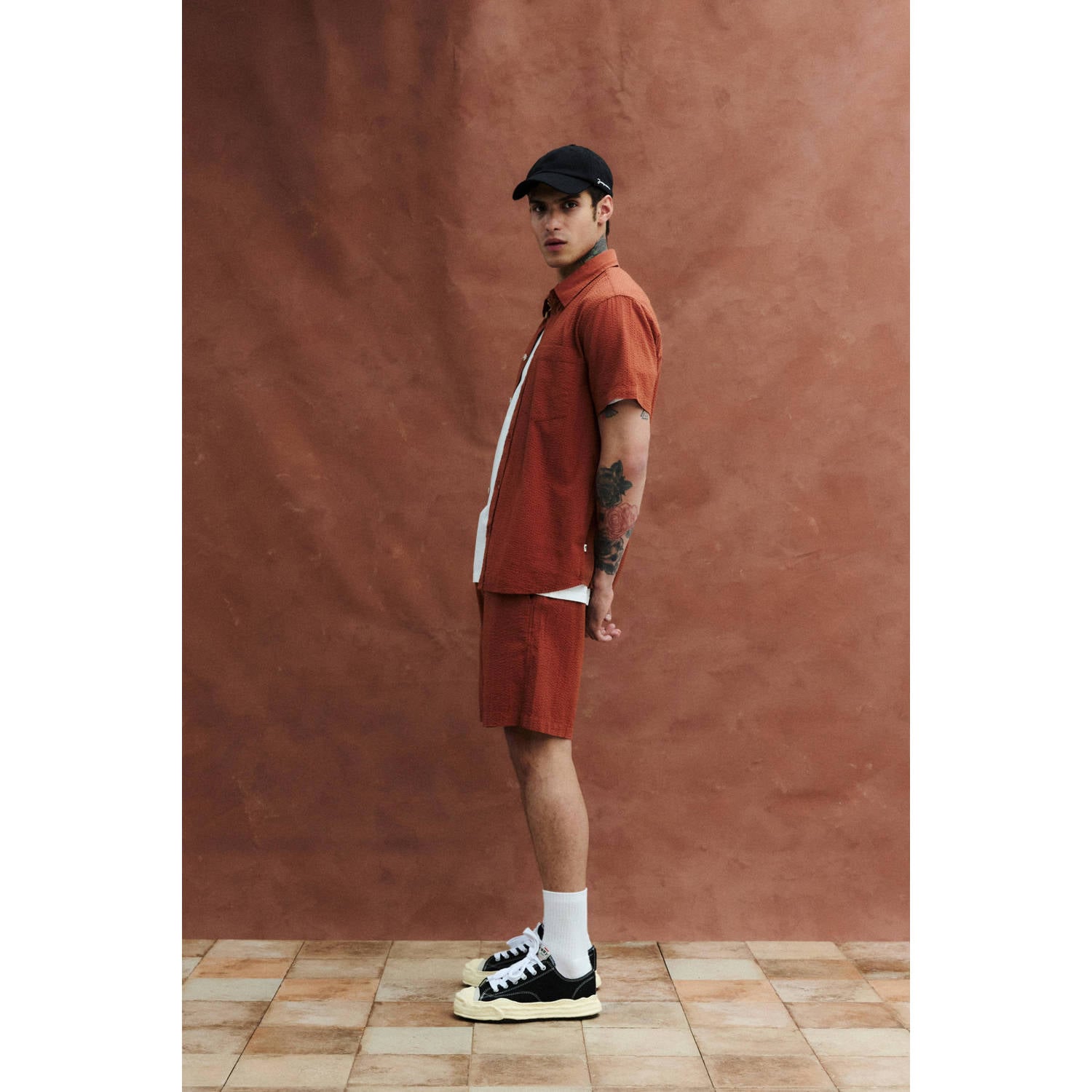 Solid casual overhemd roodbruin