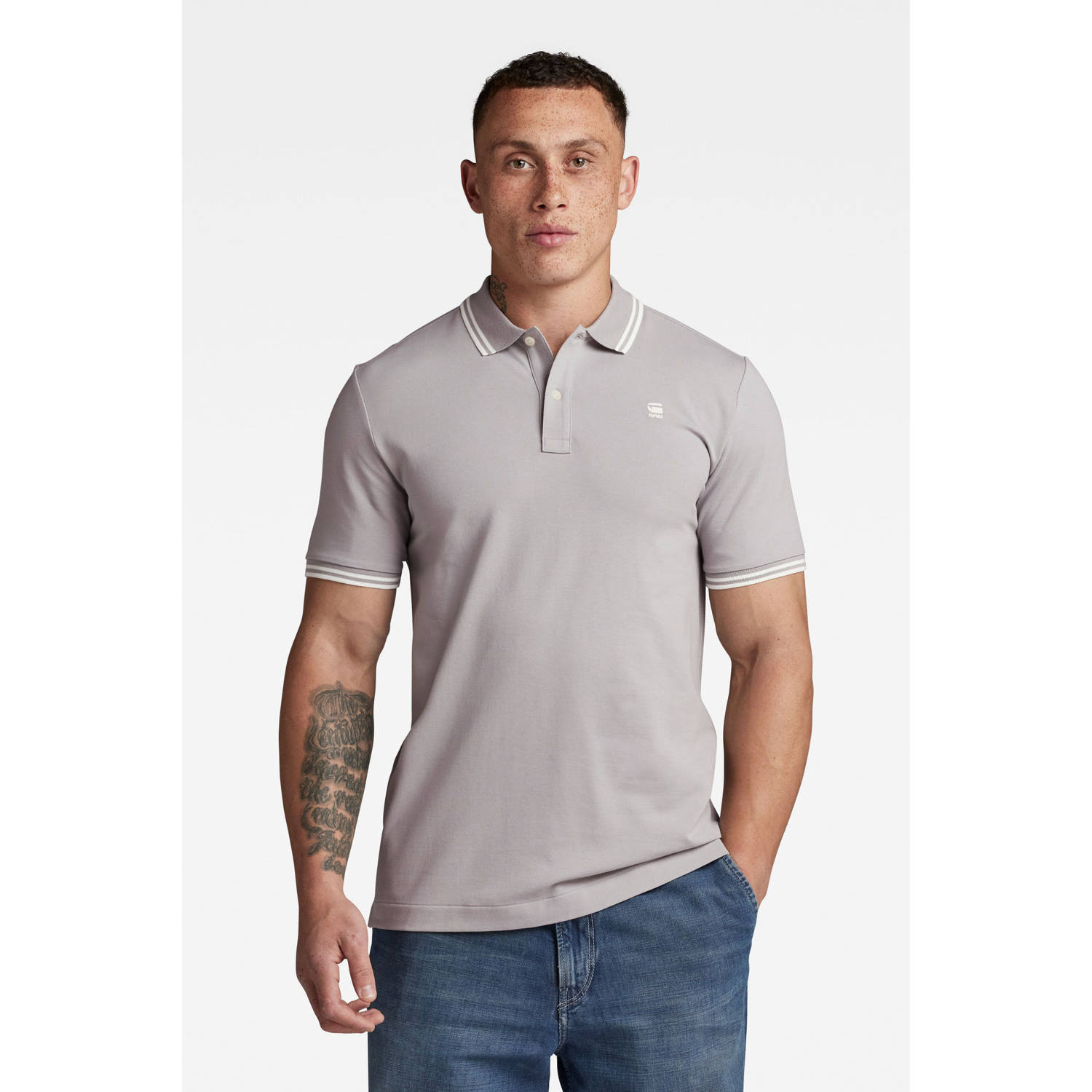 G-STAR RAW Heren Polo's & T-shirts Dunda Slim Stripe Polo S s Lichtgrijs