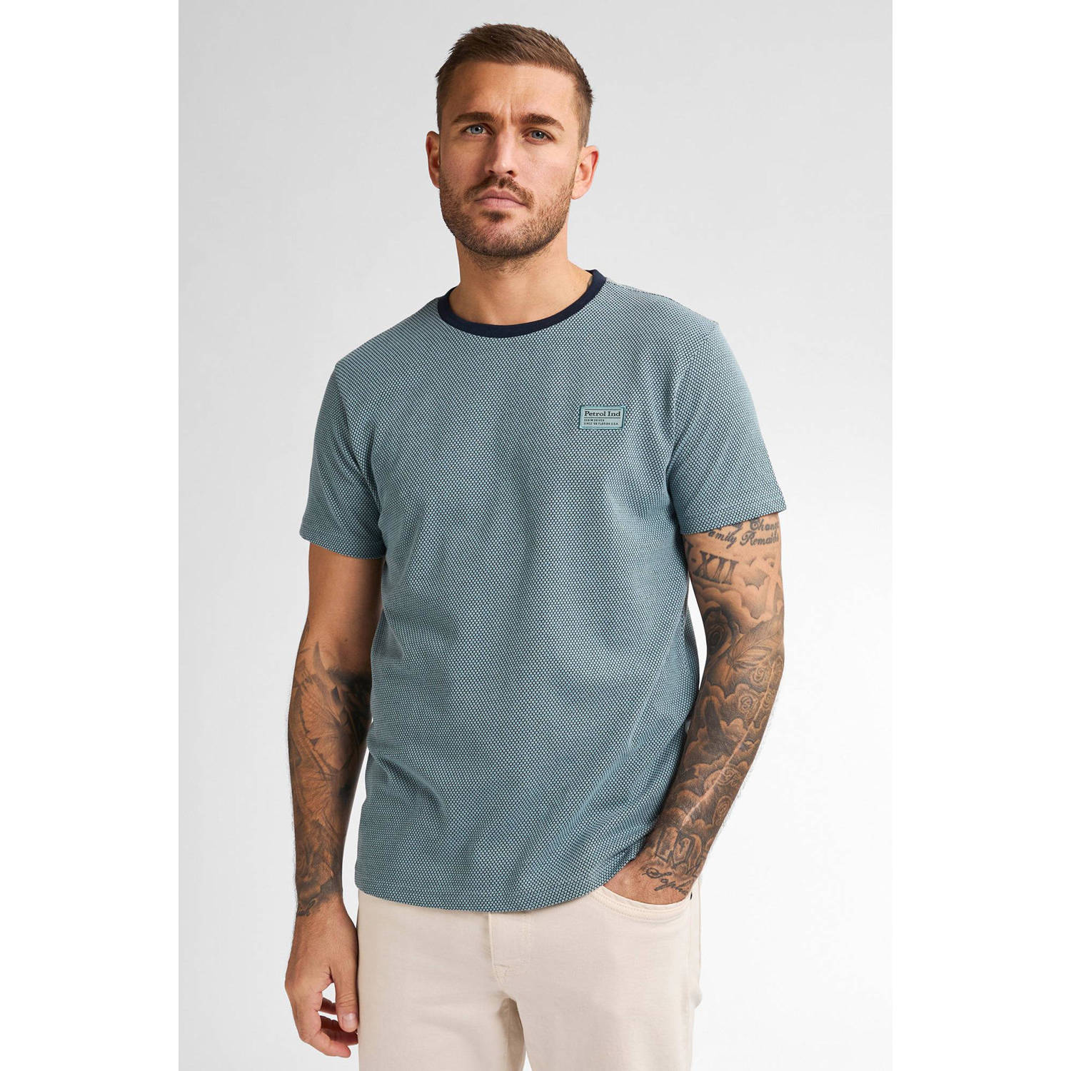 Petrol Industries T-shirt met ingebreid patroon blauw