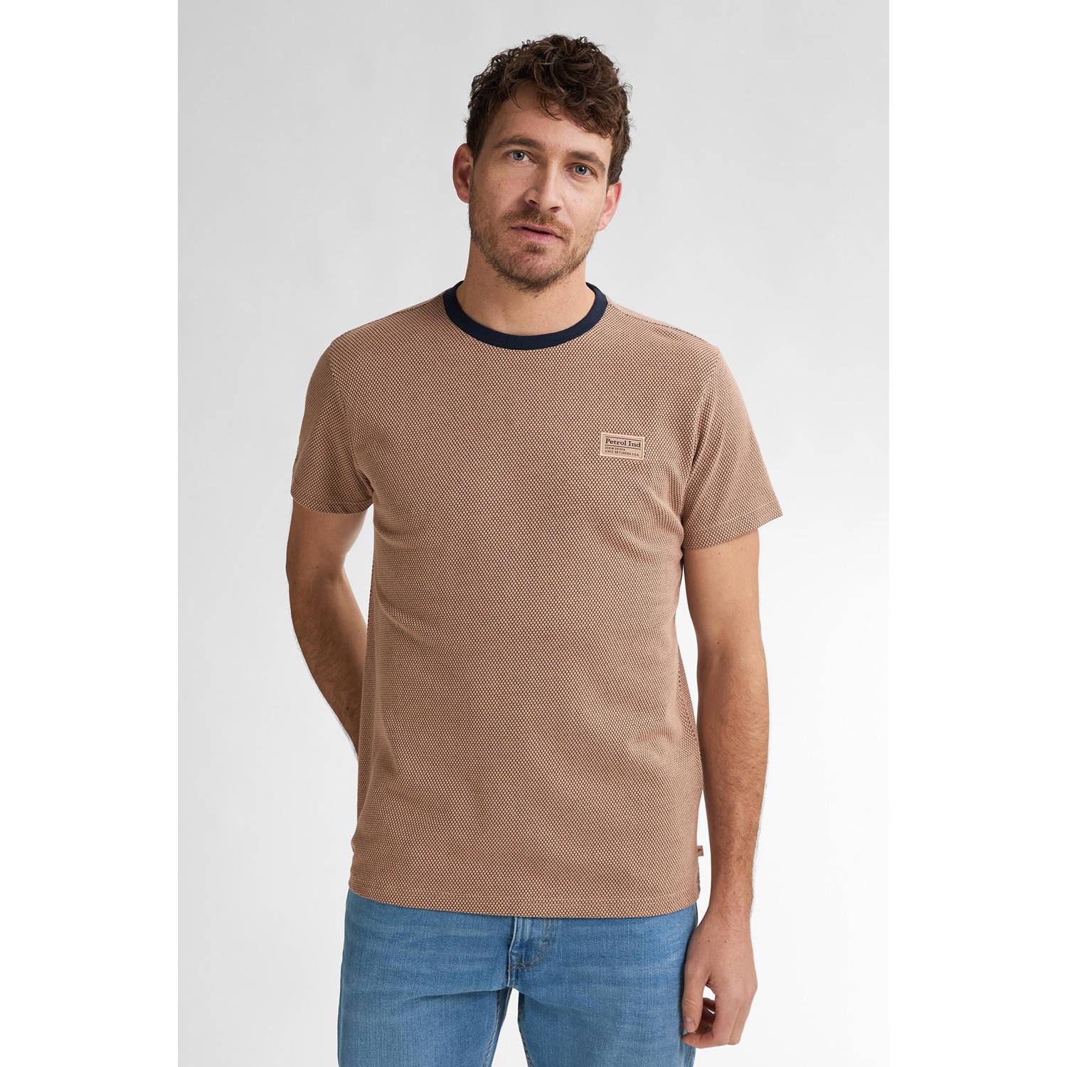 Petrol Industries T-shirt met ingebreid patroon bruin