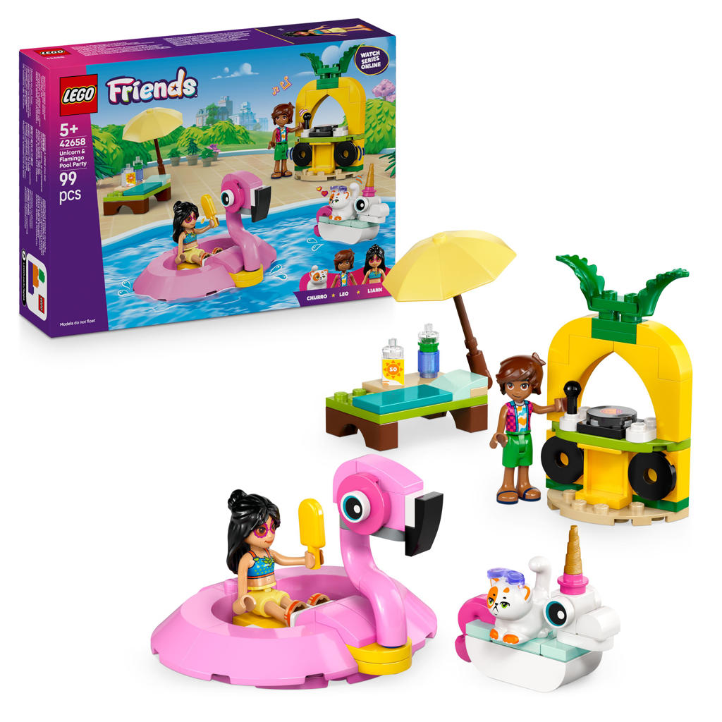 LEGO Friends Zwembadfeestje met Flamingo en Eenhoorn 42658