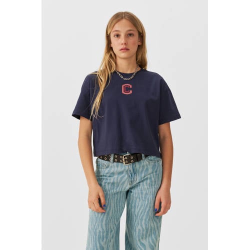Coolcat T-shirt Zhara met printopdruk glitters donkerblauw afbeelding