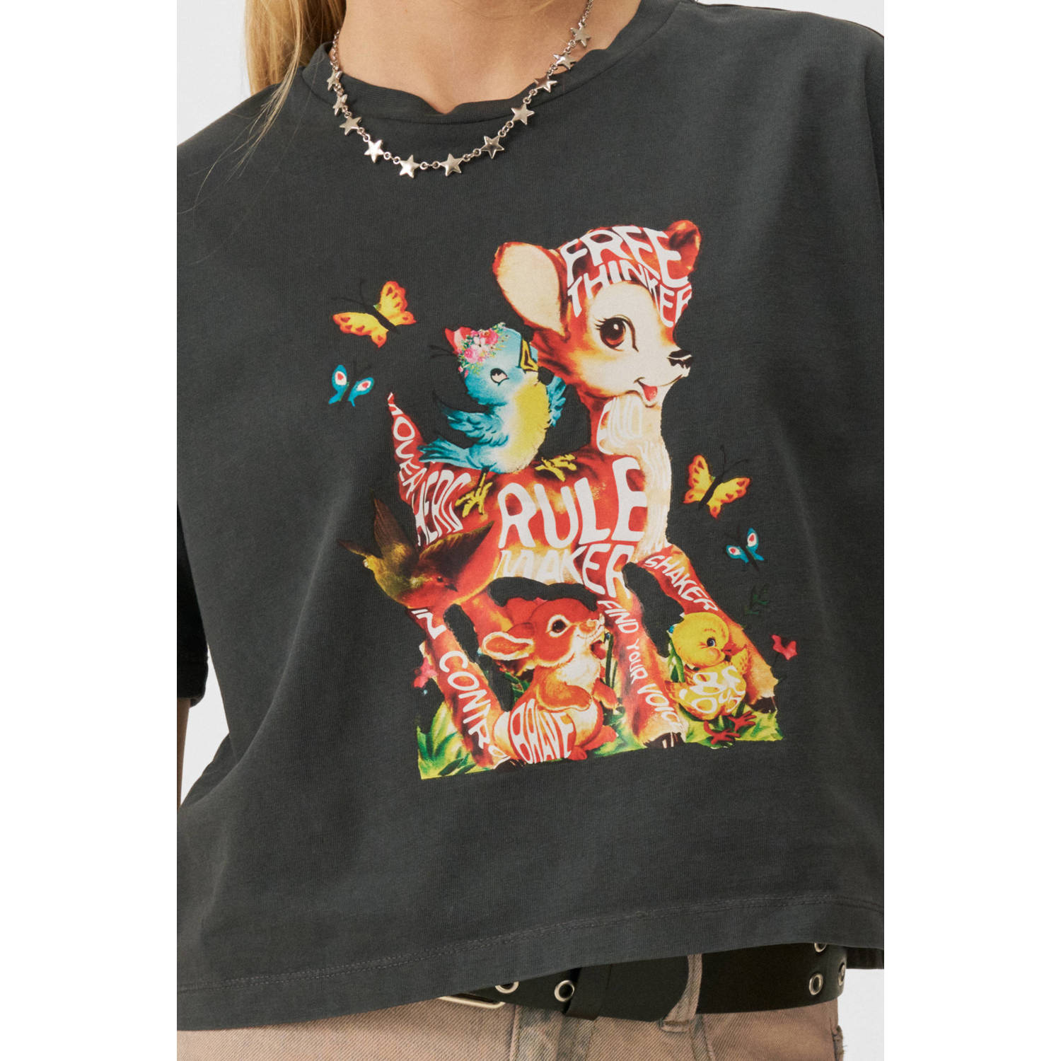 Coolcat T-shirt Palmer met printopdruk donkergrijs