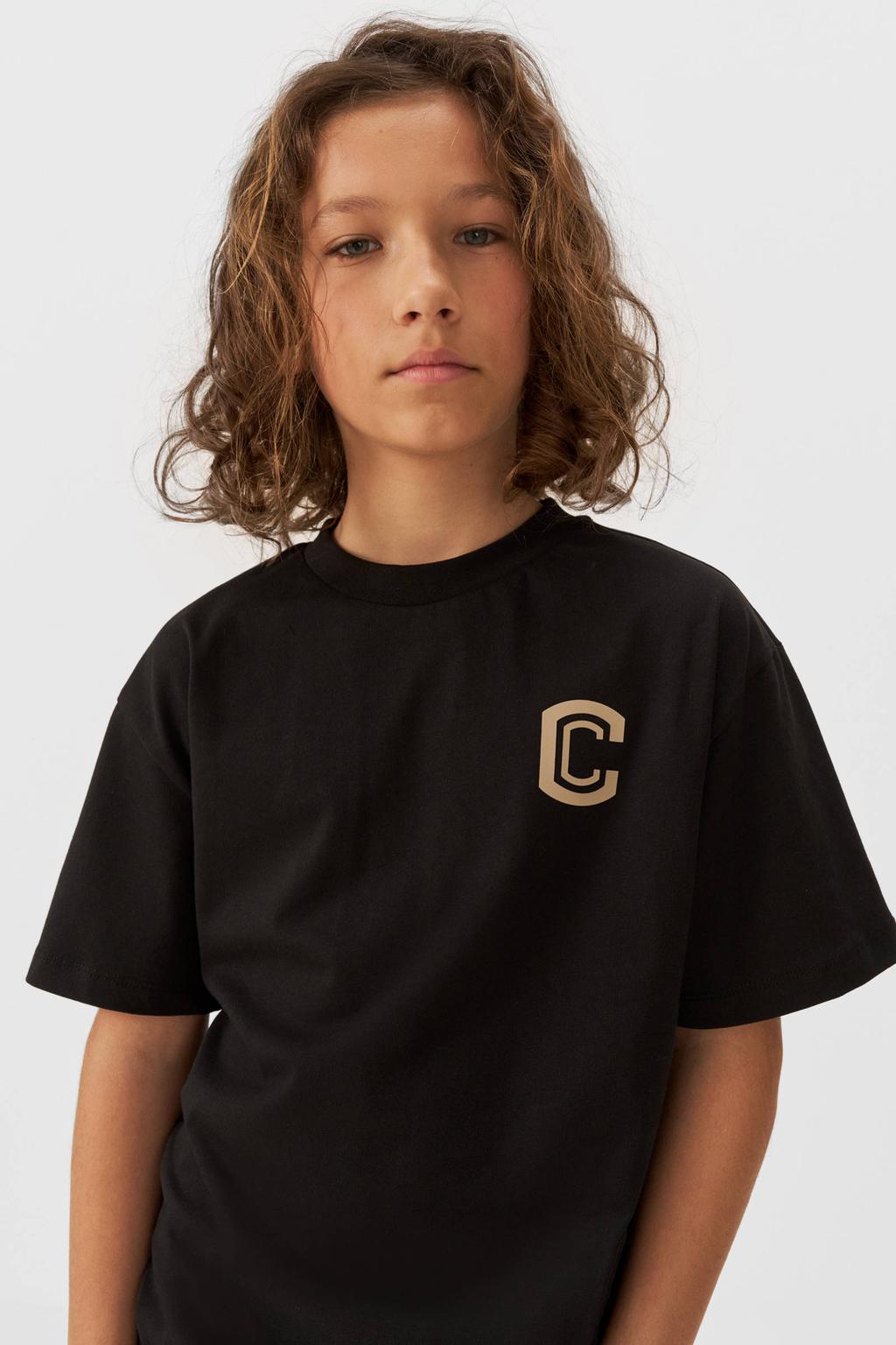 Zwarte jongens Coolcat T-shirt Luke van katoen met korte mouwen en ronde hals