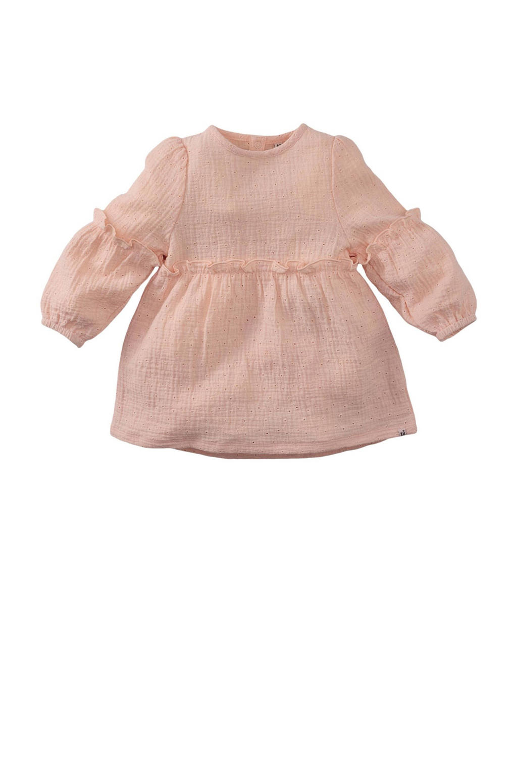 Lichtroze meisjes Z8 newborn jurk Tavi met broderie van katoen met effen, lange mouwen en ronde hals