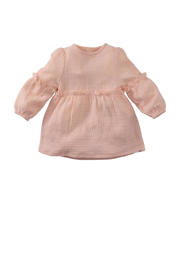 thumbnail: Lichtroze meisjes Z8 newborn jurk Tavi met broderie van katoen met effen, lange mouwen en ronde hals