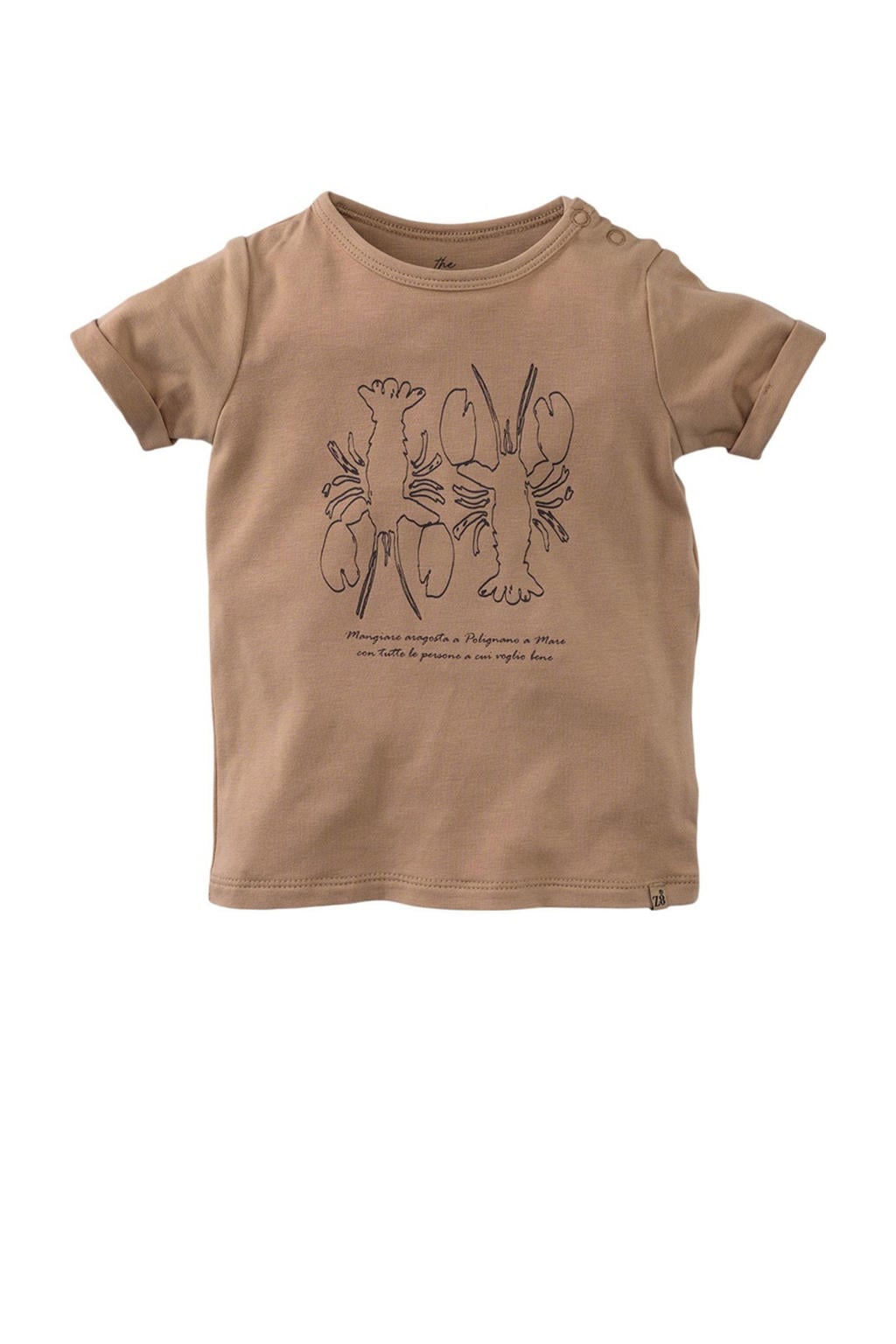 Bruine jongens Z8 newborn T-shirt Givano van stretchkatoen met printopdruk, korte mouwen, ronde hals en drukknoopsluiting