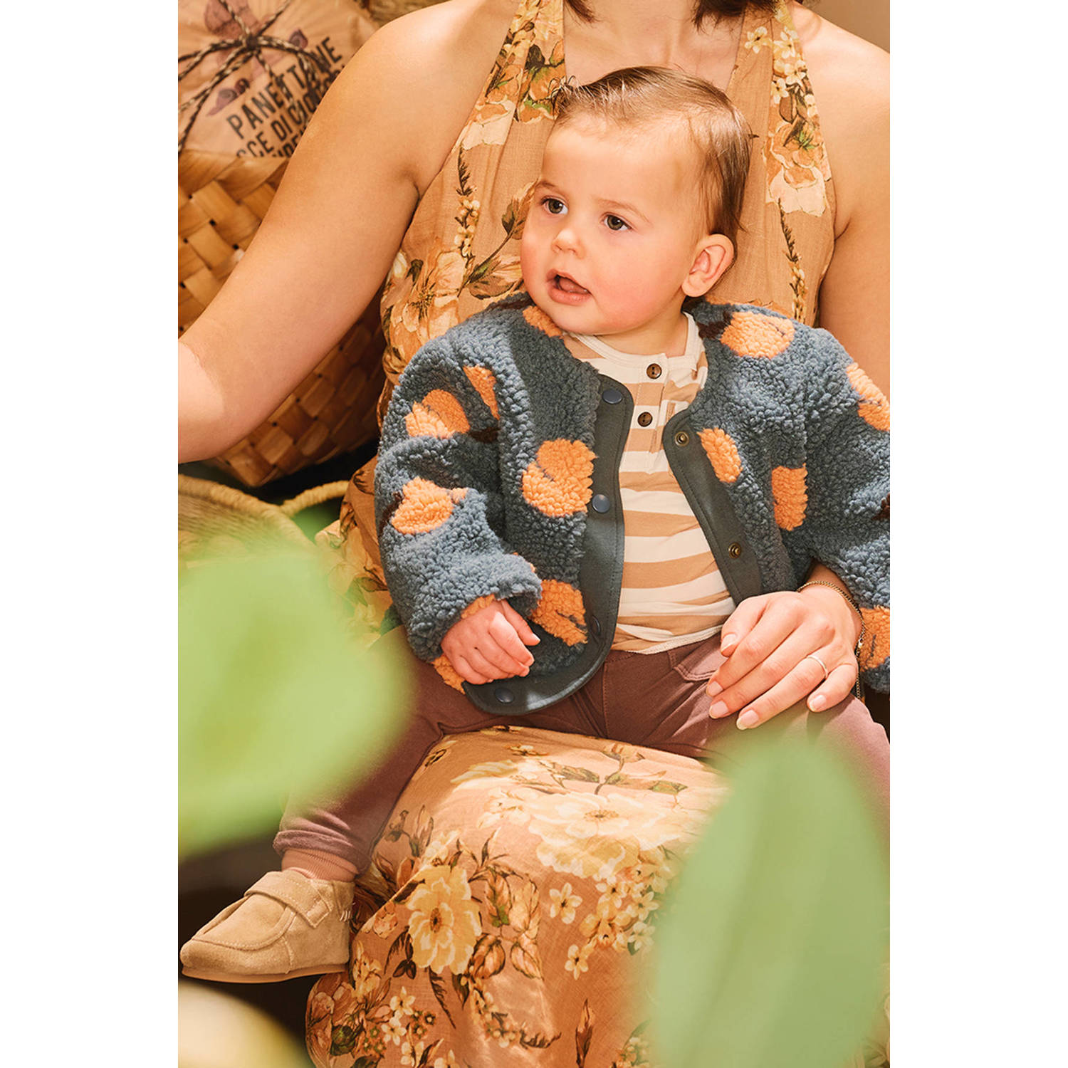 Z8 newborn teddy jas Riu grijs oranje