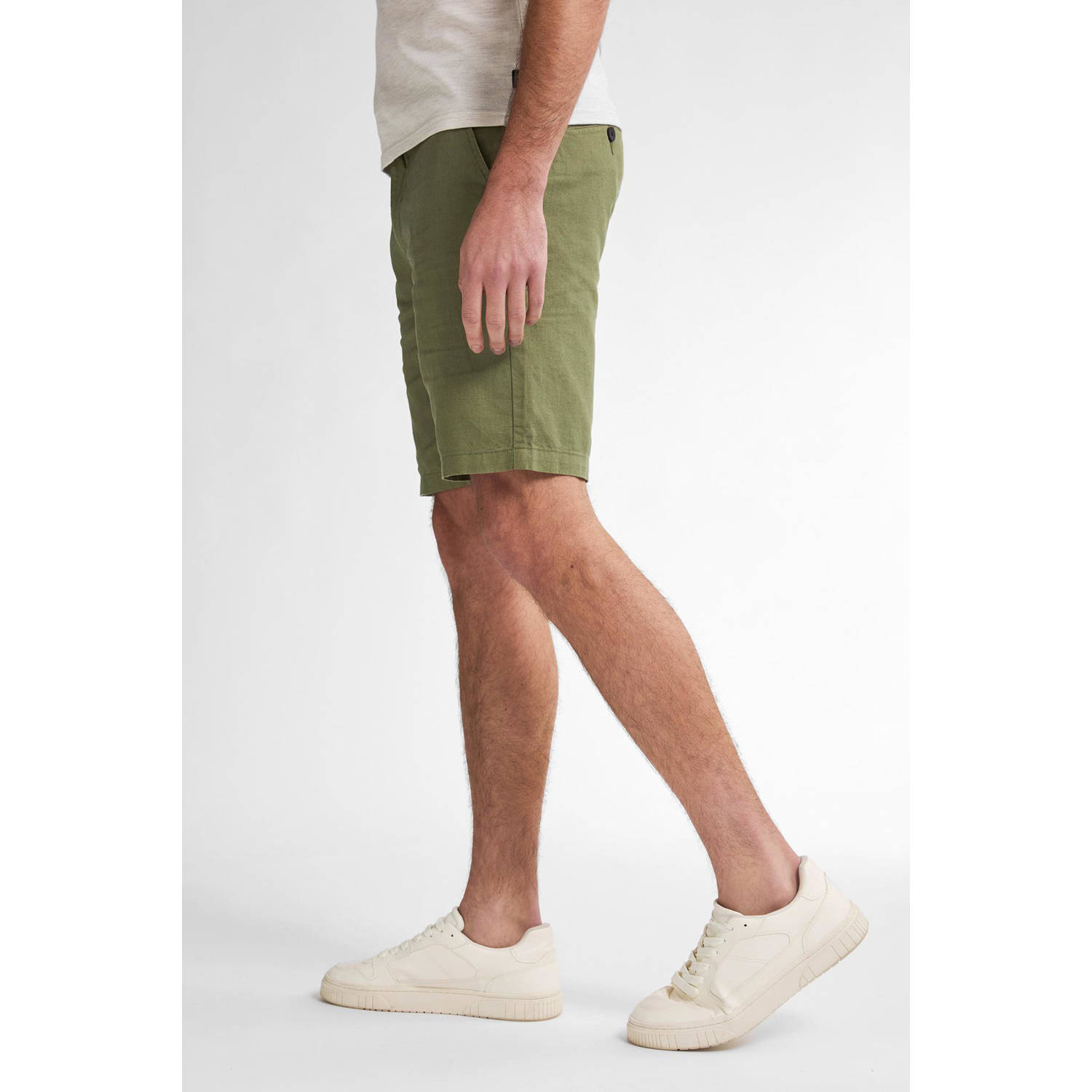 Petrol Industries linnen regular chino short olijfgroen