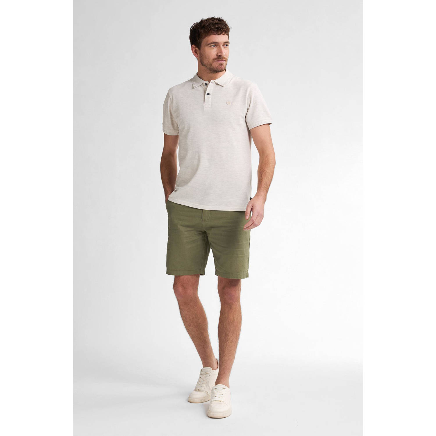 Petrol Industries linnen regular chino short olijfgroen