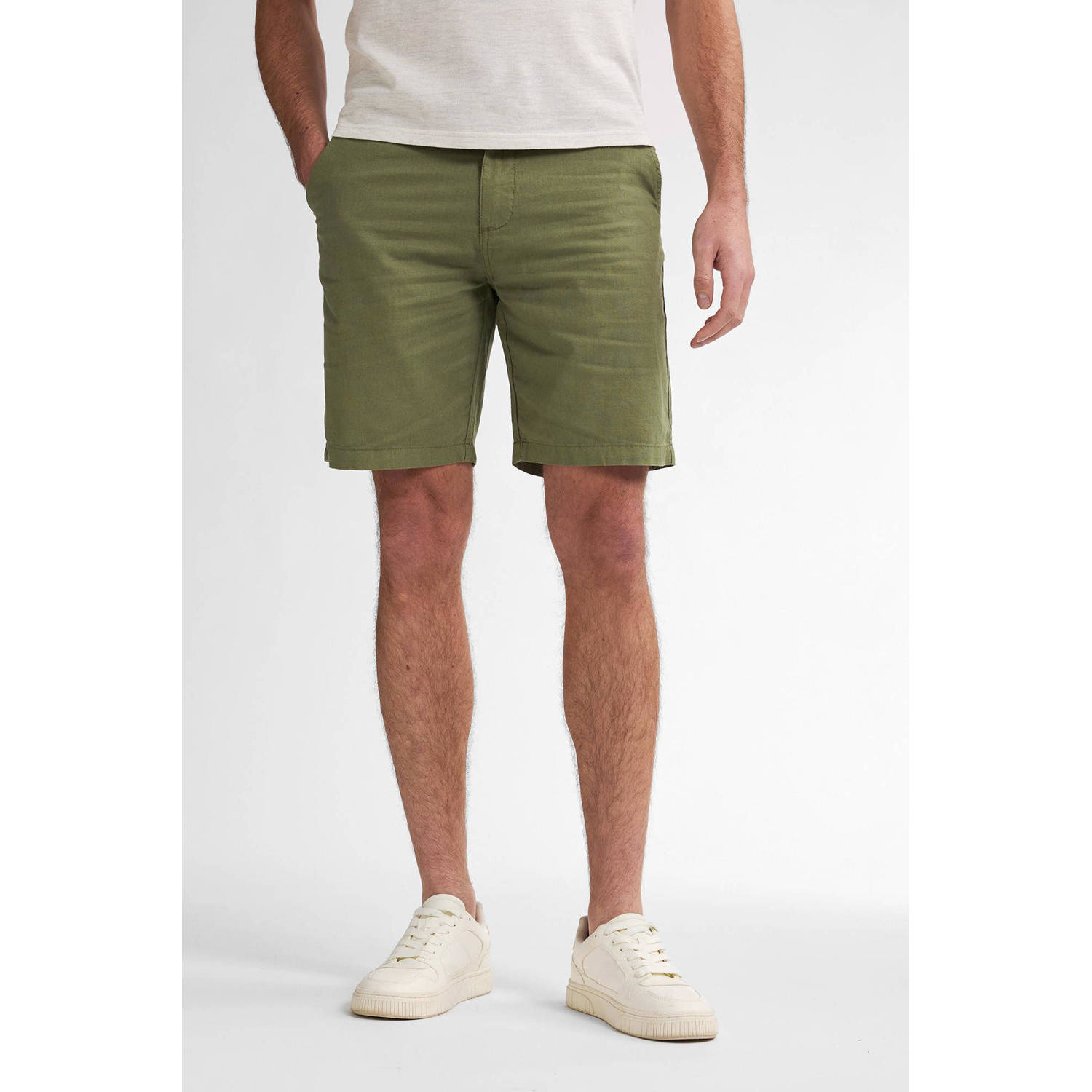 Petrol Industries linnen regular chino short olijfgroen