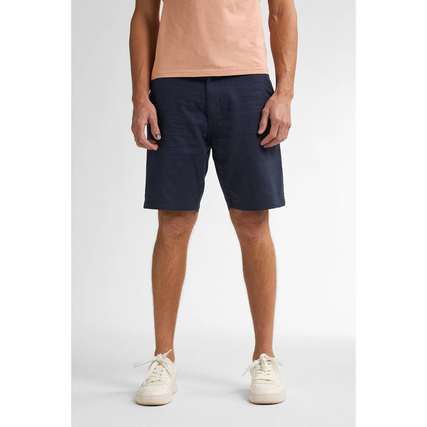 Petrol Industries linnen regular chino short donkerblauw