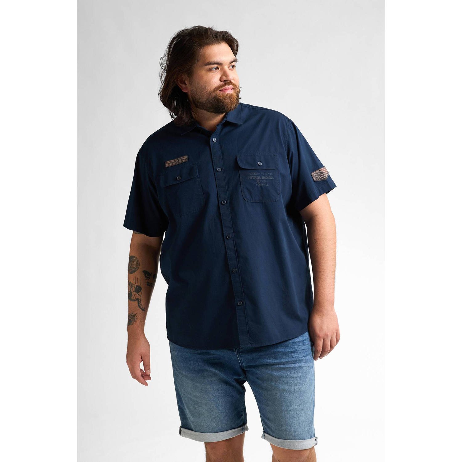 Petrol industries Plus Size casual overhemd donkerblauw