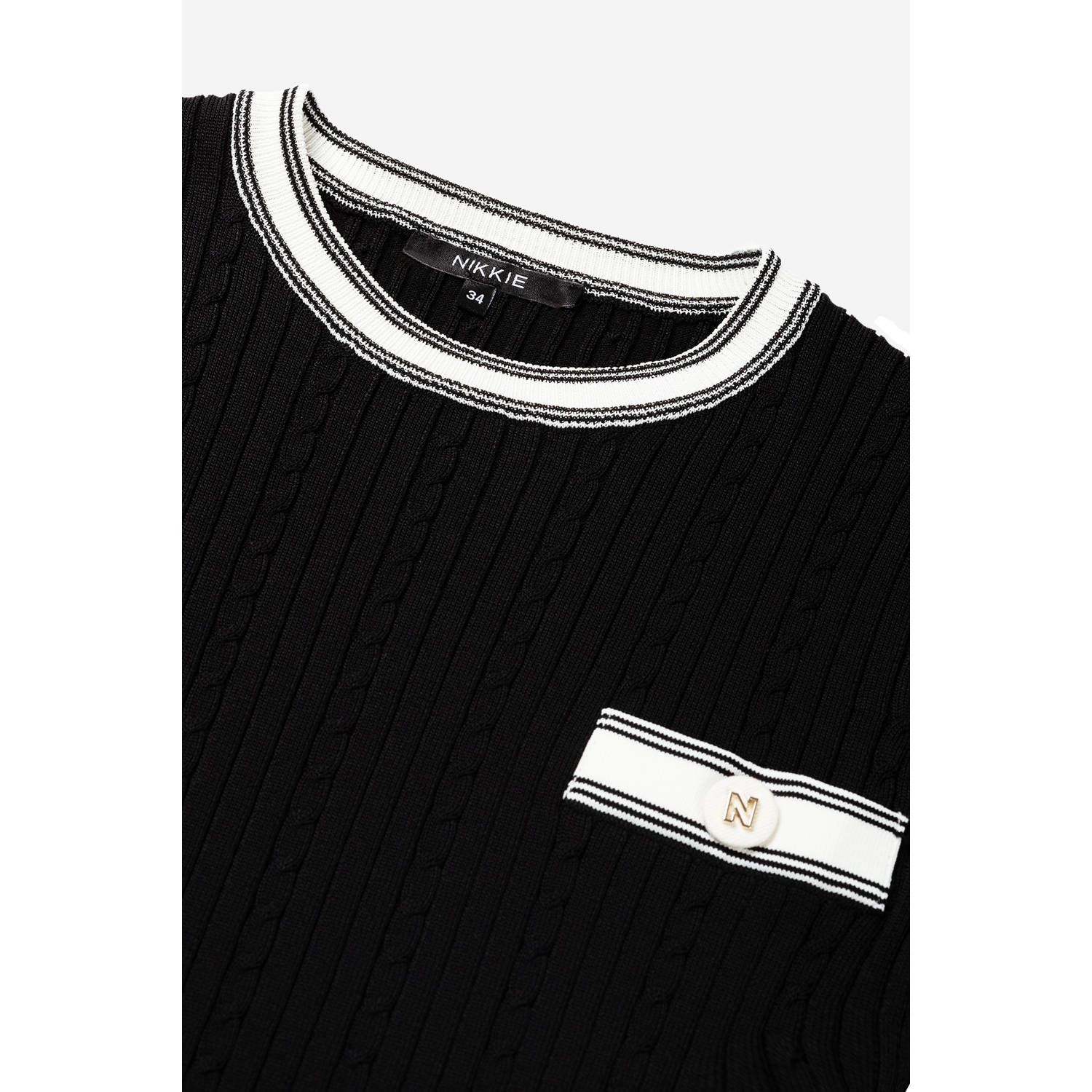 NIKKIE top zwart rib gebreid