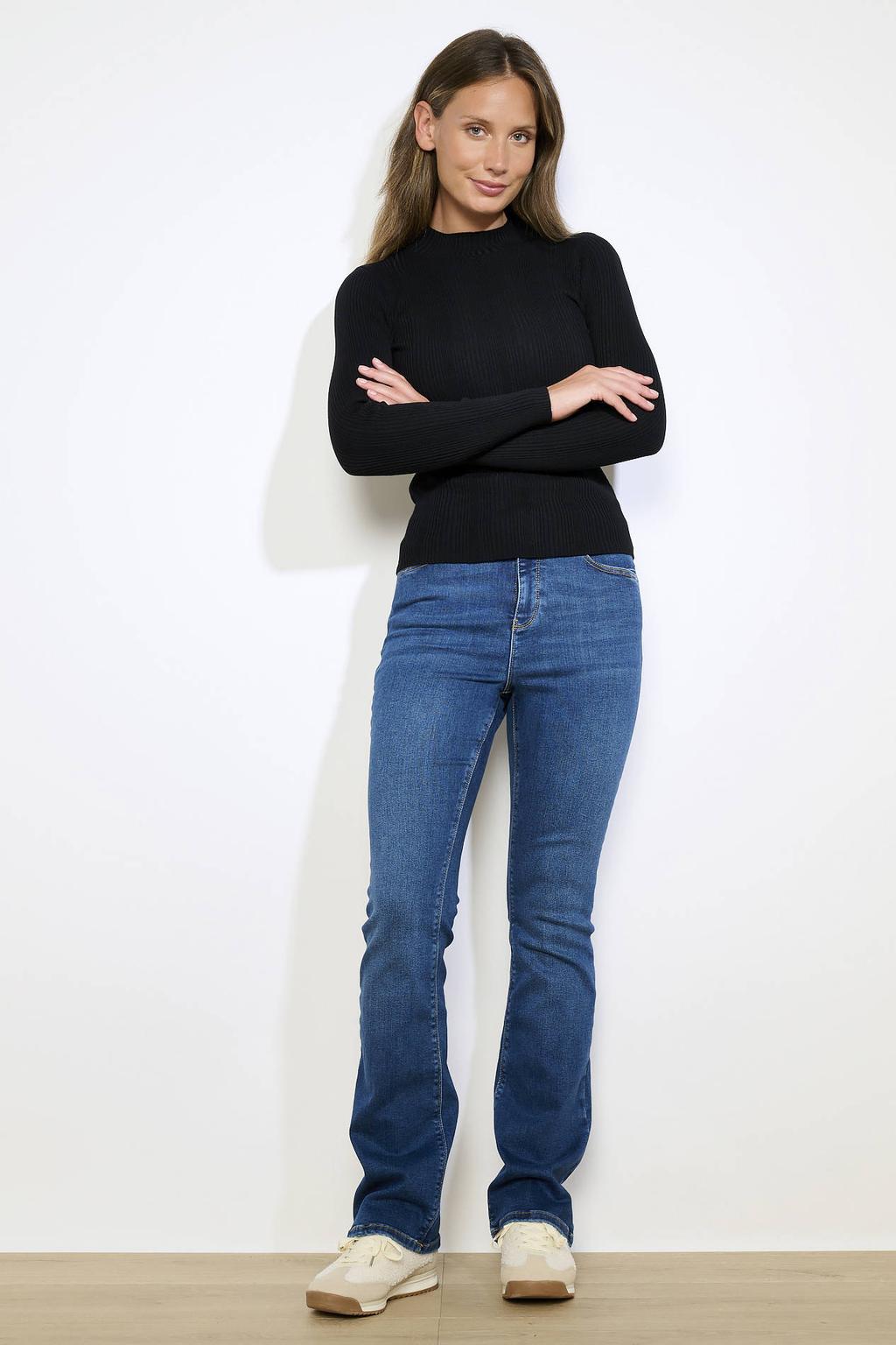 Zwarte dames LOLALIZA top van viscose met effen, lange mouwen en col