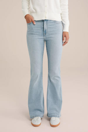 high waist flared jeans light blue denim
