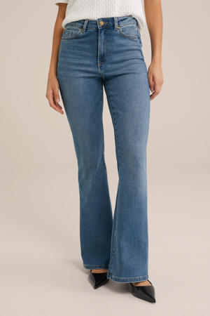 high waist flared jeans medium blue denim