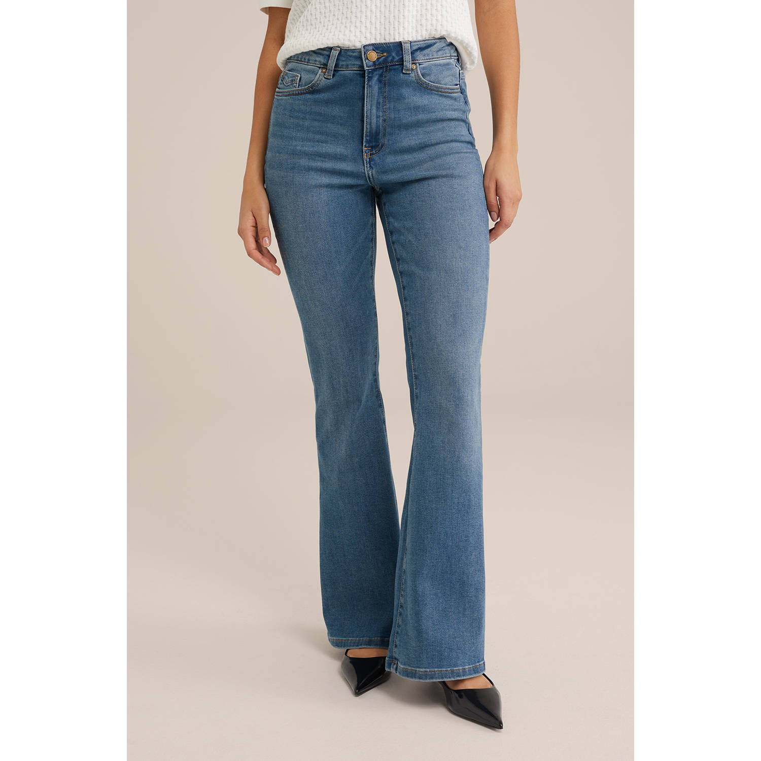 WE Fashion Blue Ridge regular waist flared jeans medium blue denim