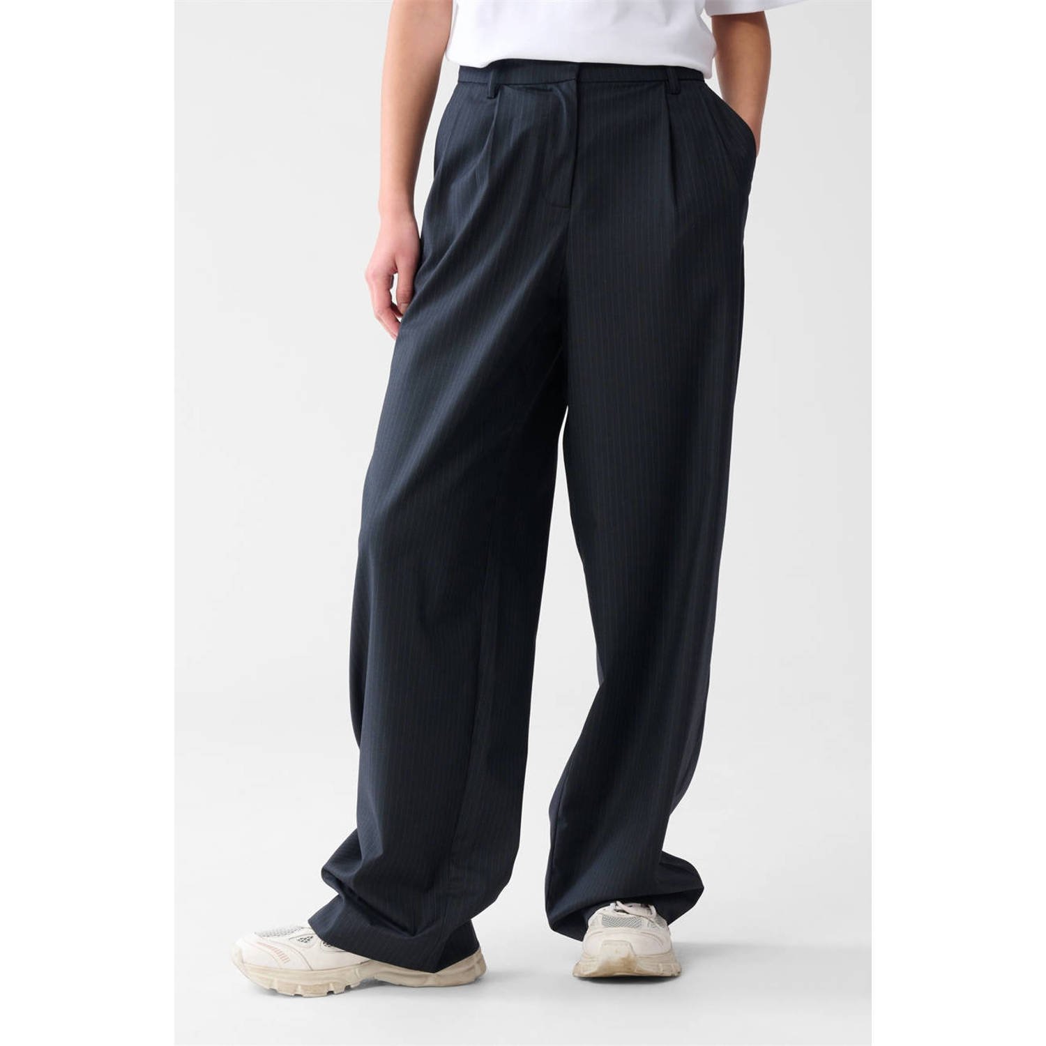Shoeby wide leg regular waist broek donkerblauw