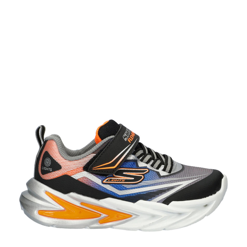 Zwart en oranje jongens Skechers S Lights Flex-Glow Ultra chunky sneakers met lichtjes van nylon met klittenband
