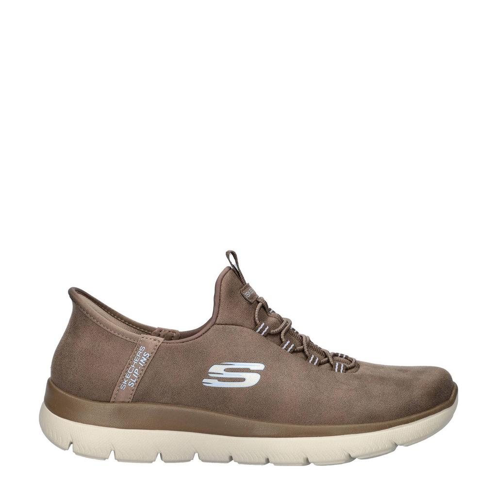 Taupe dames Skechers Hands Free Slip-Ins sneakers van imitatieleer
