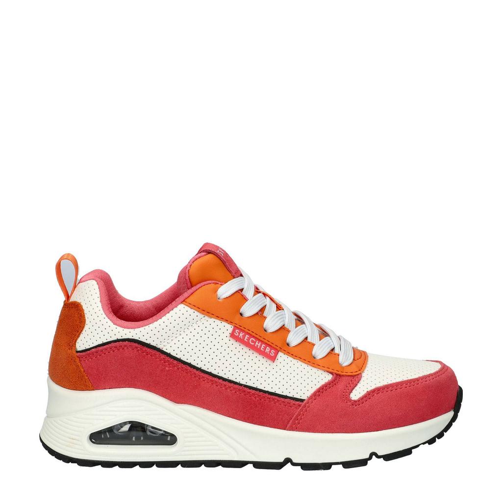 Wit, roze en oranje dames Skechers chunky sneakers van suède/leer met veters