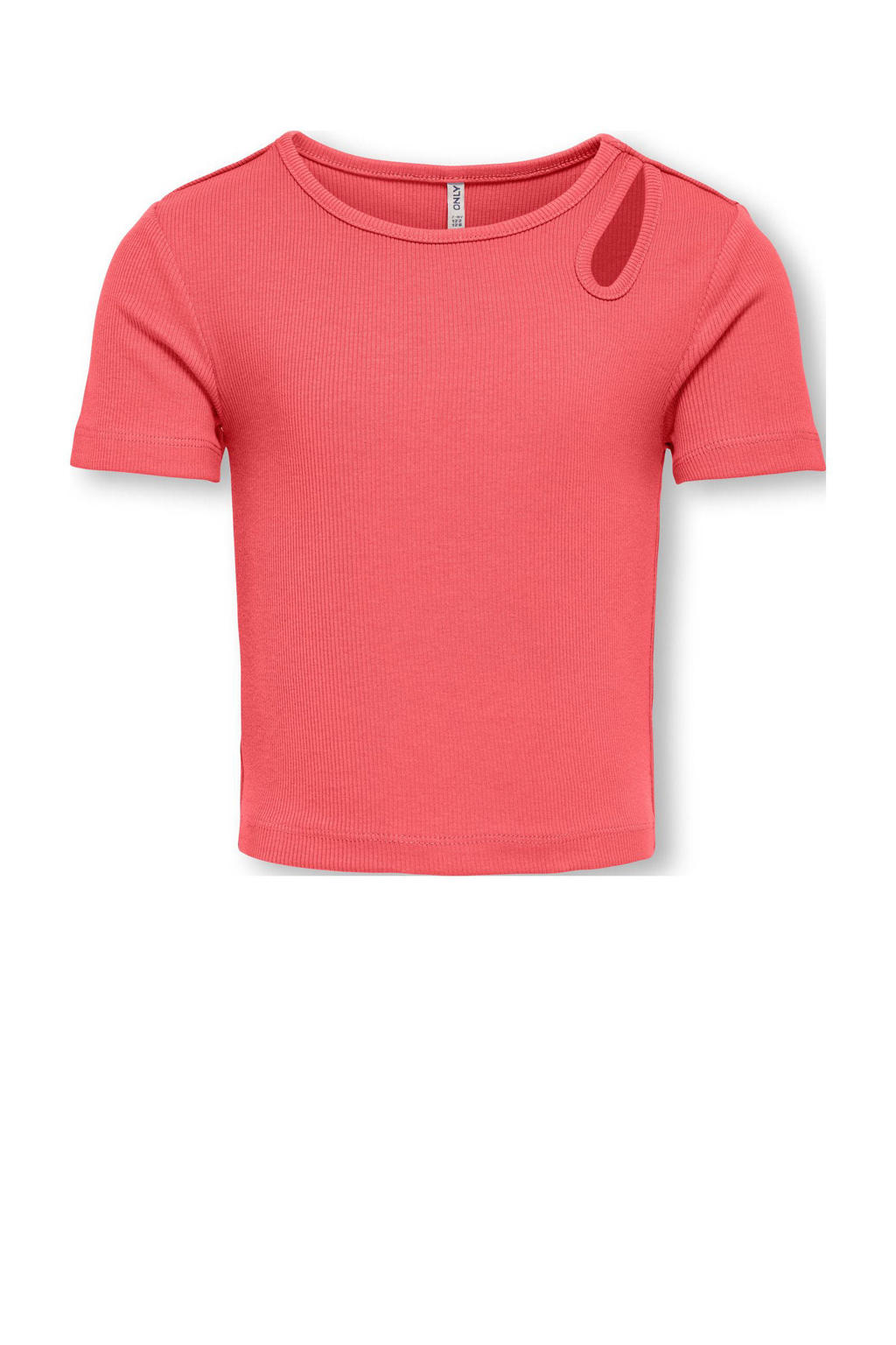Roze meisjes KIDS ONLY GIRL cropped top met effen, korte mouwen en ronde hals