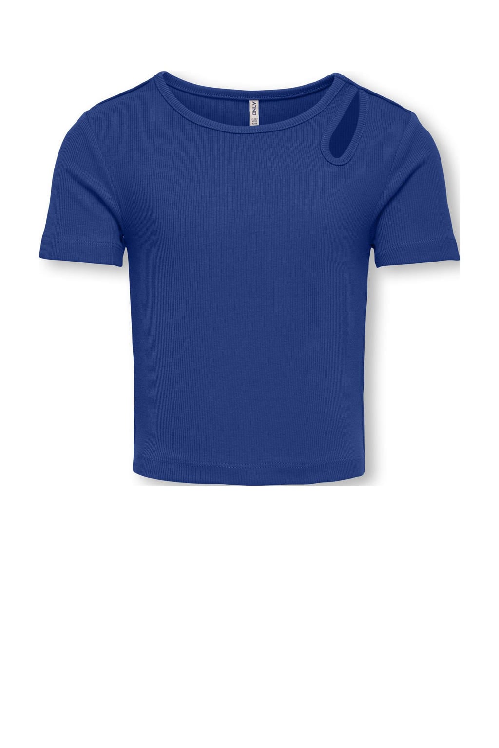 Donkerblauwe meisjes KIDS ONLY GIRL cropped top met effen, korte mouwen en ronde hals