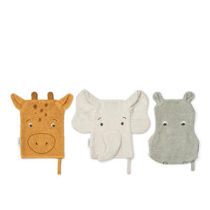 washandje - set van 3 camel/ecru/groen
