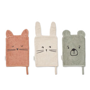 washandje - roze/groen/ecru (set van 3)