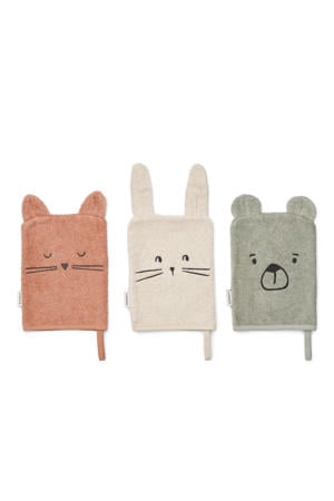 washandje - roze/groen/ecru (set van 3)