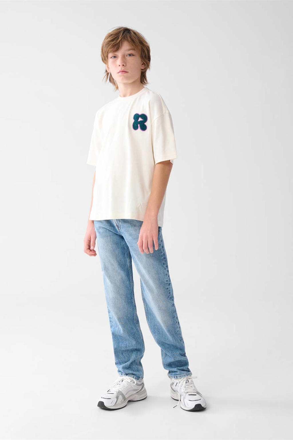 Blauwe jongens Shoeby straight leg jeans van katoen met rits- en knoopsluiting en effen