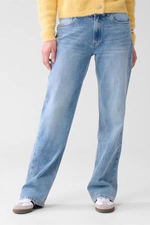 regular waist straight fit jeans light blue denim