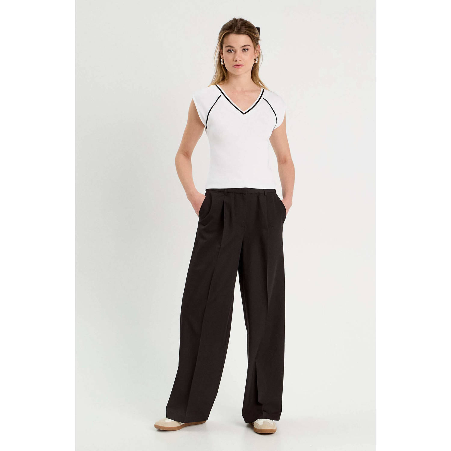 Cache straight regular waist casual broek zwart