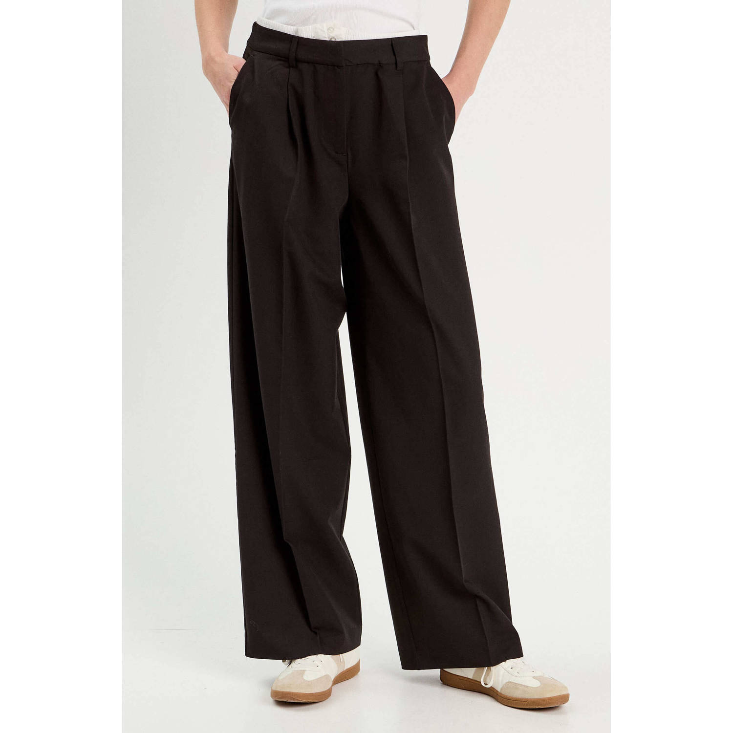 Cache straight regular waist casual broek zwart