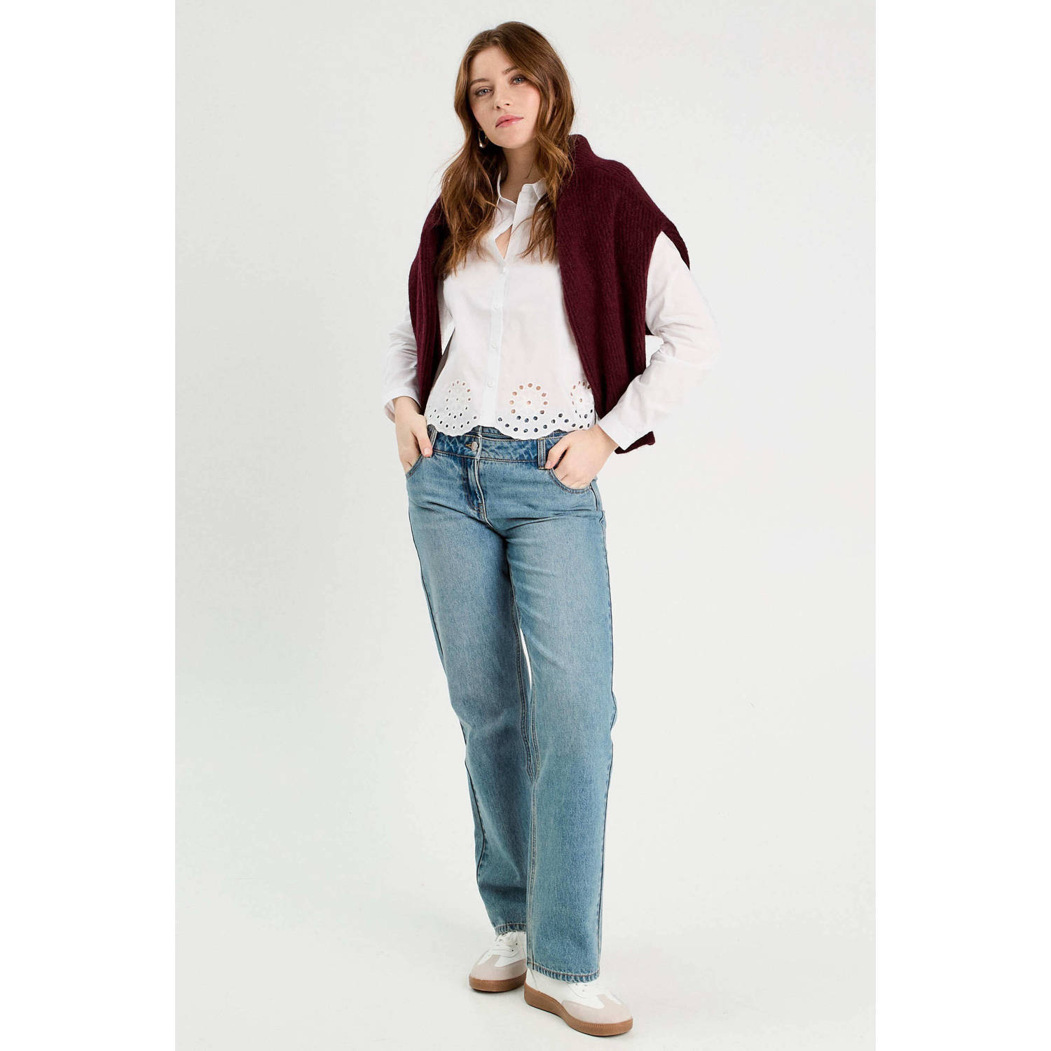 Cache blouse wit broderie