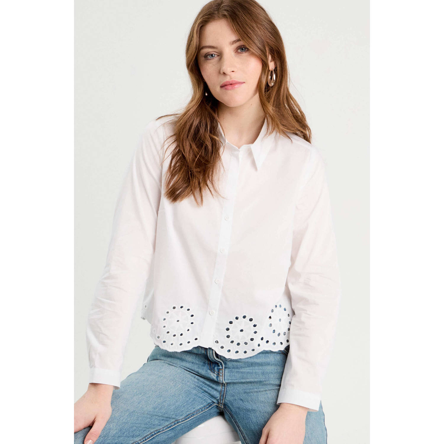 Cache blouse wit broderie