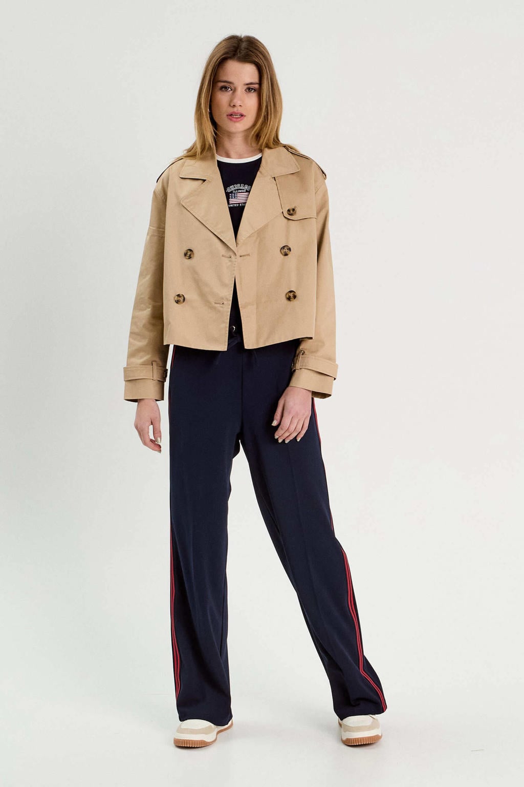 Beige dames Cache Cache trenchcoat van katoen met effen, lange mouwen, button down sluiting, knoopsluiting en schouderdetail