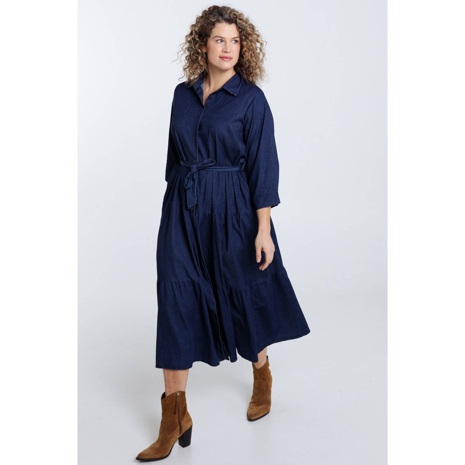 Paprika midi jurk blauw