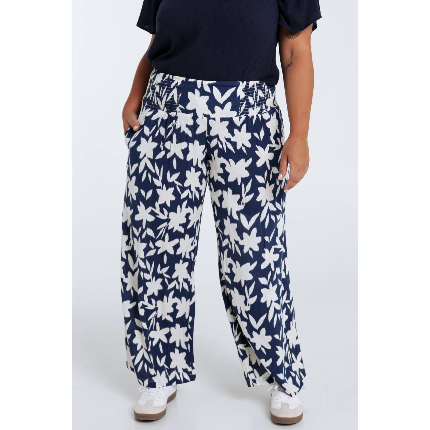 Paprika wide leg regular waist casual broek donkerblauw
