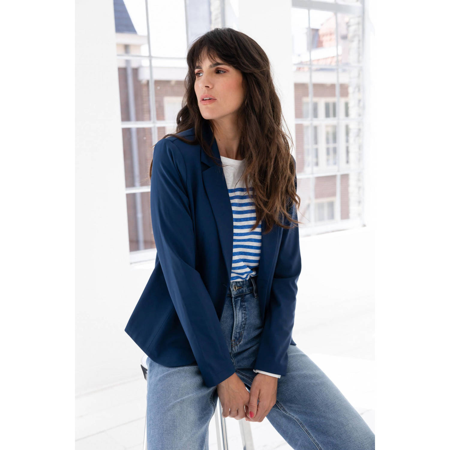 Yest getailleerde blazer donkerblauw